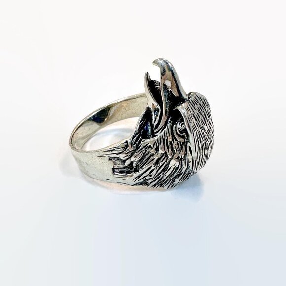 Eagle Ring, Sterling Silver, Vintage Ring, Size 10 3/4, Hawk, Big Statement - Picture 3 of 6